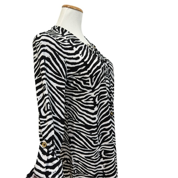 MICHAEL Michael Kors Zebra Print Lace Up V-Neck Black and White Dress - Picture 6 of 8